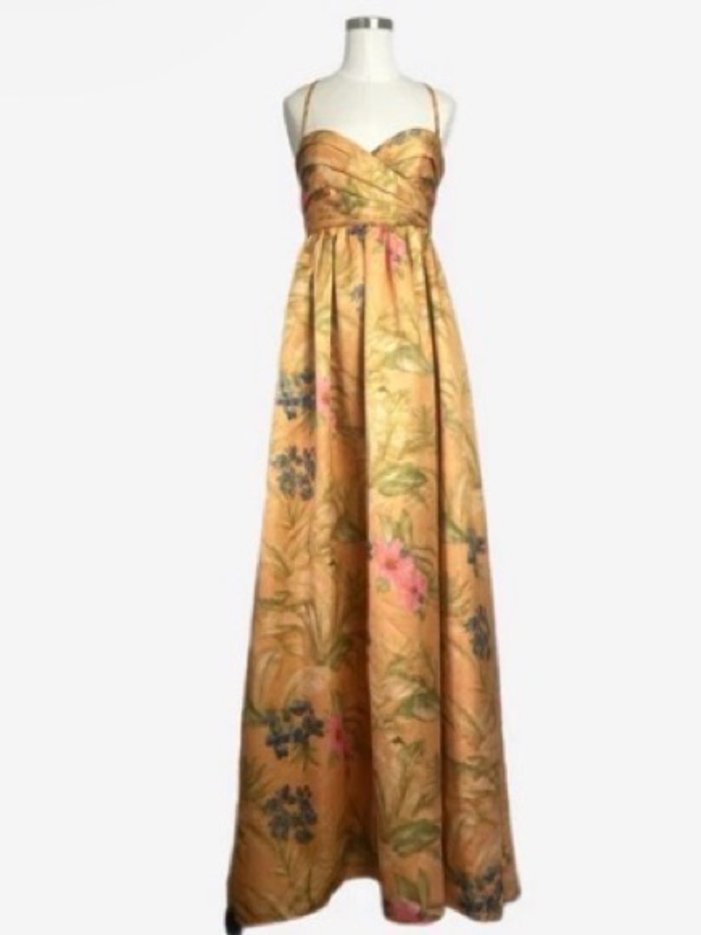 Anthropologie Floral Strap-Detail Maxi in Mustard Gold